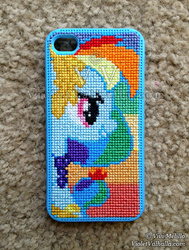 Size: 420x556 | Tagged: safe, artist:violetvalhalla, rainbow dash, pegasus, pony, g4, the best night ever, clothes, craft, cross stitch, customized toy, dress, gala dress, iphone, iphone case, irl, photo, solo