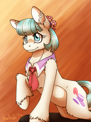 Size: 900x1200 | Tagged: safe, artist:inuhoshi-to-darkpen, coco pommel, g4, made in manehattan, cute, female, fluffy, raised hoof, solo, unshorn fetlocks