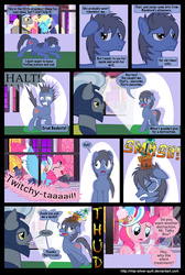 Size: 2000x2978 | Tagged: safe, artist:mlp-silver-quill, caesar, count caesar, eclair créme, lyrica lilac, pinkie pie, oc, oc:clutterstep, earth pony, pony, comic:a princess' tears, g4, clothes, comic, coronation dress, dress, female, male, mare, night guard, pinkie sense, royal guard, stallion