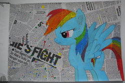 Size: 900x602 | Tagged: safe, artist:mcdashin, rainbow dash, g4, collage, female, newspaper, solo, traditional art