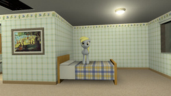 Size: 1024x576 | Tagged: safe, derpy hooves, pegasus, pony, g4, 3d, bed, cute, female, gmod, mare, painting