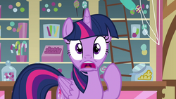 Size: 1280x720 | Tagged: safe, screencap, twilight sparkle, alicorn, pony, g4, my little pony: friendship is magic, the one where pinkie pie knows, female, mare, open mouth, shocked, solo, twilight sparkle (alicorn)