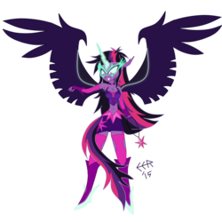 Size: 4000x4000 | Tagged: safe, alternate version, artist:e-e-r, sci-twi, twilight sparkle, equestria girls, g4, my little pony equestria girls: friendship games, absurd resolution, belly button, cleavage, clothes, element of magic, female, fingerless gloves, gloves, glowing eyes, horn, midnight sparkle, midriff, necklace, signature, simple background, skirt, solo, tail, transparent background, twilight sparkle (alicorn), wings