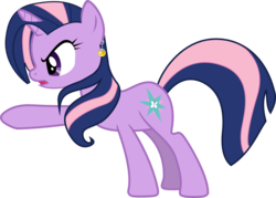 Size: 1000x715 | Tagged: dead source, safe, artist:cupcakescankill, fluttershy, twilight sparkle, oc, oc only, oc:flutter sparkle, pony, unicorn, g4, clipping, dragon ball, female, fusion, fusion:fluttershy, fusion:twilight sparkle, fusion:twishy, potara, simple background, solo, transparent background, unamused