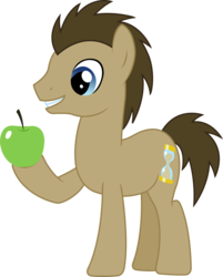 Size: 1585x1974 | Tagged: safe, artist:sketchmcreations, doctor whooves, time turner, earth pony, pony, g4, the one where pinkie pie knows, apple, holding, male, raised hoof, simple background, smiling, solo, stallion, transparent background, vector