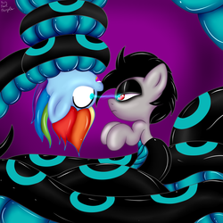 Size: 1280x1280 | Tagged: safe, artist:paulpeopless, rainbow dash, oc, oc:paulpeoples, lamia, original species, pony, g4, female, imminent vore, implied vore, mare, mind control, upside down