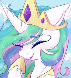 Size: 2200x2400 | Tagged: safe, artist:silbersternenlicht, princess celestia, pony, g4, cute, cutelestia, eyes closed, female, high res, laughing, mare, open mouth, signature, solo