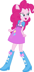 Size: 3108x6500 | Tagged: safe, artist:theshadowstone, pinkie pie, equestria girls, g4, absurd resolution, bedroom eyes, boots, clothes, eared humanization, female, inkscape, open mouth, ponied up, pony ears, raised eyebrow, simple background, skirt, solo, transparent background, vector