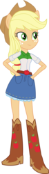 Size: 1857x6500 | Tagged: safe, artist:theshadowstone, applejack, equestria girls, g4, applejack's skirt, boots, clothes, cowboy hat, denim skirt, eared humanization, female, freckles, hand in pocket, hand on hip, hat, high res, inkscape, ponied up, pony ears, simple background, skirt, solo, stetson, transparent background, vector