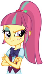 Size: 3000x5115 | Tagged: safe, artist:ambassad0r, sour sweet, equestria girls, g4, my little pony equestria girls: friendship games, bowtie, clothes, crossed arms, crystal prep academy, crystal prep academy uniform, female, freckles, high res, ponyscape, ponytail, raised eyebrow, school uniform, simple background, solo, transparent background, vector
