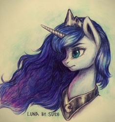 Size: 1621x1722 | Tagged: safe, artist:su50, princess luna, alicorn, pony, g4, female, mare, portrait, profile, solo, traditional art