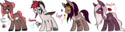 Size: 2019x523 | Tagged: safe, artist:dejecteddetective, oc, oc only, oc:egypt, oc:havana, oc:little bear, oc:roseink, blushing, ear piercing, eyes closed, eyeshadow, piercing, tattoo