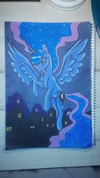 Size: 2340x4160 | Tagged: safe, artist:f0x1e, princess luna, g4, female, flying, night, solo, traditional art