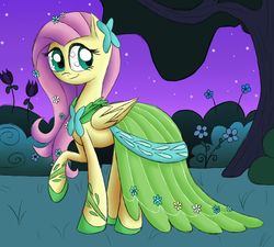 Size: 2000x1800 | Tagged: safe, artist:yourfavoritelove, fluttershy, g4, canterlot gardens, clothes, dress, female, gala dress, smiling, solo