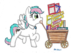 Size: 1770x1330 | Tagged: safe, artist:silversimba01, oc, oc only, oc:mindy race, pegasus, pony, cart, cereal, cereal box, cute, fanart, female, filly, food, mare, ocbetes, smiling