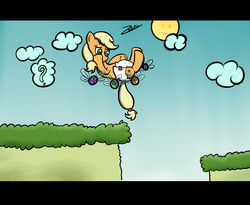 Size: 1280x1048 | Tagged: safe, artist:zalakir, applejack, earth pony, parasprite, pony, g4, diaper, female, non-baby in diaper, poofy diaper, solo, yoshi's island