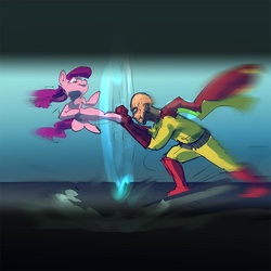 Size: 1000x1000 | Tagged: safe, artist:alumx, lily longsocks, pony, g4, 30 minute art challenge, crossover, fight, kick, one punch man, saitama, this will end in one punch