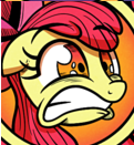 Size: 121x131 | Tagged: safe, artist:gray--day, apple bloom, earth pony, pony, g4, bow, cropped, female, gritted teeth, reaction image, shocked, solo, wide eyes