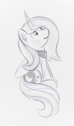 Size: 488x826 | Tagged: dead source, safe, artist:spaerk, princess luna, alicorn, pony, g4, female, monochrome, s1 luna, simple background, sitting, sketch, solo