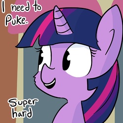 Size: 733x733 | Tagged: safe, artist:tjpones, twilight sparkle, alicorn, pony, g4, bust, cropped, dialogue, female, fluffy, implied vomit, mare, open mouth, out of context, reaction image, smiling, solo, twilight sparkle (alicorn)