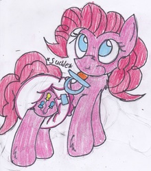 Size: 1869x2125 | Tagged: safe, artist:cuddlelamb, pinkie pie, g4, the one where pinkie pie knows, diaper, female, non-baby in diaper, pacifier, poofy diaper, solo, traditional art