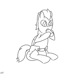 Size: 1000x1000 | Tagged: safe, artist:spritepony, oc, oc only, oc:northern haste, baby bottle, diaper, monochrome, non-baby in diaper, poofy diaper, request, solo
