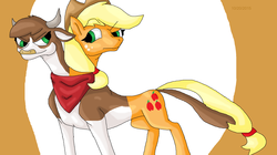 Size: 1940x1084 | Tagged: safe, artist:mojo1985, applejack, arizona (tfh), cow, them's fightin' herds, g4, community related, conjoined, fusion, multiple heads, two heads, we have become one, what has science done