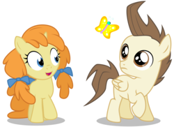 Size: 1327x965 | Tagged: safe, artist:anarchemitis, pound cake, pumpkin cake, butterfly, g4, cake twins, duo, older, older pound cake, older pumpkin cake, open mouth, raised hoof, simple background, transparent background, twins, vector