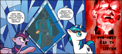 Size: 1387x617 | Tagged: safe, editor:wanderingpony, idw, queen chrysalis, shining armor, twilight sparkle, alicorn, pony, friendship is magic #35, g4, my little pony: friendship is magic (idw), spoiler:comic, doom paul, exploitable meme, female, it's happening, mare, meme, twilight sparkle (alicorn)