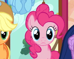 Size: 333x267 | Tagged: safe, screencap, applejack, pinkie pie, rainbow dash, twilight sparkle, alicorn, pony, g4, the one where pinkie pie knows, animated, cute, diapinkes, female, frown, grin, mare, smiling, squee, squishy cheeks, talking, twilight sparkle (alicorn), wide eyes