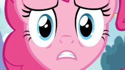 Size: 640x360 | Tagged: safe, screencap, pinkie pie, earth pony, pony, g4, season 5, the one where pinkie pie knows, animated, belly, bipedal, breaking the fourth wall, close-up, featureless crotch, female, frown, gif, gritted teeth, lying down, mare, reaction image, solo, tripping, walking away, wavy mouth