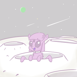 Size: 860x860 | Tagged: safe, artist:yipsy, oc, oc only, alien, monster pony, crater, moon, multiple eyes, planet, third eye