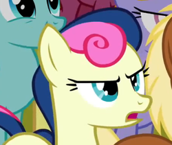 Size: 337x284 | Tagged: safe, screencap, bon bon, cloud kicker, meadow song, spring melody, sprinkle medley, sweetie drops, g4, putting your hoof down, bon bon is not amused, solo focus