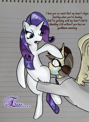 Size: 2840x3888 | Tagged: safe, artist:jonathan the awesome, derpibooru exclusive, rarity, oc, oc:jona clay, alicorn, human, pony, unicorn, g4, alicorn oc, butt kiss, butthug, crying, disgusted, eww, high res, horn, horned humanization, hug, humanized, ifhy, song reference, tyler the creator, winged humanization