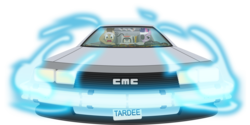 Size: 7366x3680 | Tagged: safe, artist:maddermike, doctor whooves, time turner, twilight sparkle, pony, g4, 1985, 2015, absurd resolution, back to the future, car, delorean, doc brown, future twilight, great scott, license plate, male, marty mcfly, october 21, october 21 2015, october 26, october 26 1985, parody, simple background, stallion, time machine, time travel, transparent background, vector