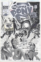 Size: 1054x1600 | Tagged: safe, artist:andypriceart, idw, official comic, king sombra, princess cadance, radiant hope, shining armor, twilight sparkle, alicorn, pony, unicorn, g4, siege of the crystal empire, spoiler:comic, spoiler:comic35, cover, female, grayscale, male, mare, monochrome, stallion, twilight sparkle (alicorn)