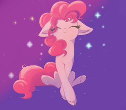 Size: 647x567 | Tagged: dead source, safe, artist:banoodle, pinkie pie, earth pony, pony, g4, cloven hooves, doodle, eyes closed, female, floppy ears, mare, sitting, solo, sparkles