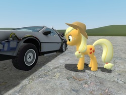 Size: 800x600 | Tagged: safe, artist:juanjo_belic, applejack, g4, 3d, back to the future, car, delorean, gmod