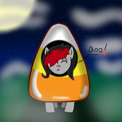 Size: 1000x1000 | Tagged: safe, artist:lazerblues, oc, oc only, oc:miss eri, black and red mane, candy, candy corn, candy corn costume, candy costume, clothes, costume, emo, food, food costume, halloween, solo, two toned mane
