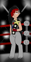 Size: 1000x2000 | Tagged: safe, artist:lazerblues, oc, oc only, oc:bella, satyr, ear piercing, kevin owens, parent:oc:miss eri, piercing, solo, wrestling, wwe