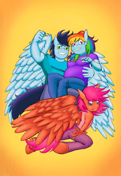 Size: 1024x1479 | Tagged: safe, rainbow dash, scootaloo, soarin', anthro, g4, adopted offspring, female, male, parent:rainbow dash, parent:soarin', parents:soarindash, scootadoption, ship:soarindash, shipping, straight