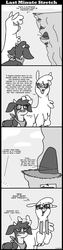 Size: 510x2020 | Tagged: safe, artist:ryuspike, arizona (tfh), paprika (tfh), alpaca, cow, them's fightin' herds, bandana, cloven hooves, comic, community related, female, grayscale, implied shanty, monochrome, offscreen character, paprika can talk, tail wag