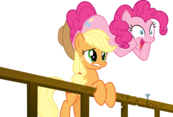 Size: 8179x5568 | Tagged: safe, artist:thefrostspark, applejack, pinkie pie, earth pony, pony, g4, party pooped, .svg available, absurd resolution, bipedal, female, freckles, hatless, mare, missing accessory, open mouth, simple background, transparent background, vector