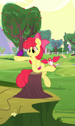 Size: 1784x3000 | Tagged: safe, artist:dfectivedvice, artist:kooner-cz, artist:tim015, apple bloom, bird, crusaders of the lost mark, g4, apple tree, cutie mark, female, solo, the cmc's cutie marks, tree, tree stump, vector