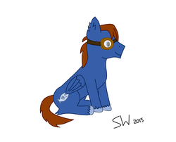 Size: 3335x2694 | Tagged: safe, artist:sorrowwing, oc, oc only, oc:seaward skies, pegasus, pony, goggles, high res, male, sitting, smiling, solo, stallion