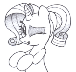 Size: 1700x1600 | Tagged: safe, artist:an-tonio, rarity, g4, female, monochrome, ponytail, solo, traditional art, wink