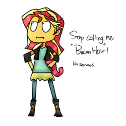 Size: 700x700 | Tagged: safe, artist:joaz-cianbrony, sunset shimmer, equestria girls, g4, bacon hair, female, shadows, simple background, solo, transparent background