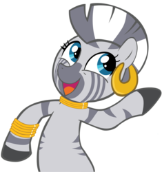 Size: 866x922 | Tagged: safe, artist:ocarina0ftimelord, zecora, zebra, g4, cute, earring, female, gottem, jewelry, oh you, piercing, reaction image, smiling, solo, zecorable