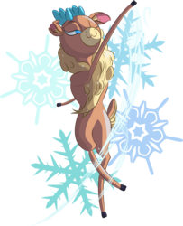 Size: 2881x3553 | Tagged: safe, artist:itresad, velvet (tfh), deer, reindeer, them's fightin' herds, community related, female, high res, one eye closed, simple background, snow, snowflake, solo, transparent background, uppercut