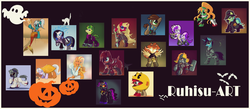 Size: 10000x4342 | Tagged: safe, artist:ruhisu, chicken, earth pony, mermaid, pegasus, pony, unicorn, absurd resolution, armor, beast boy, clothes, colt, commission, costume, disturbed, elvis presley, eyepatch, fallout, female, five nights at freddy's, foxy the pirate fox, gas mask, jack-o-lantern, jelly, land of confusion, lewis, male, mare, marilyn monroe, metal gear solid, mother nature, mystery skulls, nightmare night, nightmare night costume, pac-man, pipboy, soldier, stallion, suit, sunglasses, sword, teen titans, tengen toppa gurren lagann, terra, uniform, war hammer, warrior, weapon, witch, xena, yoko littner
